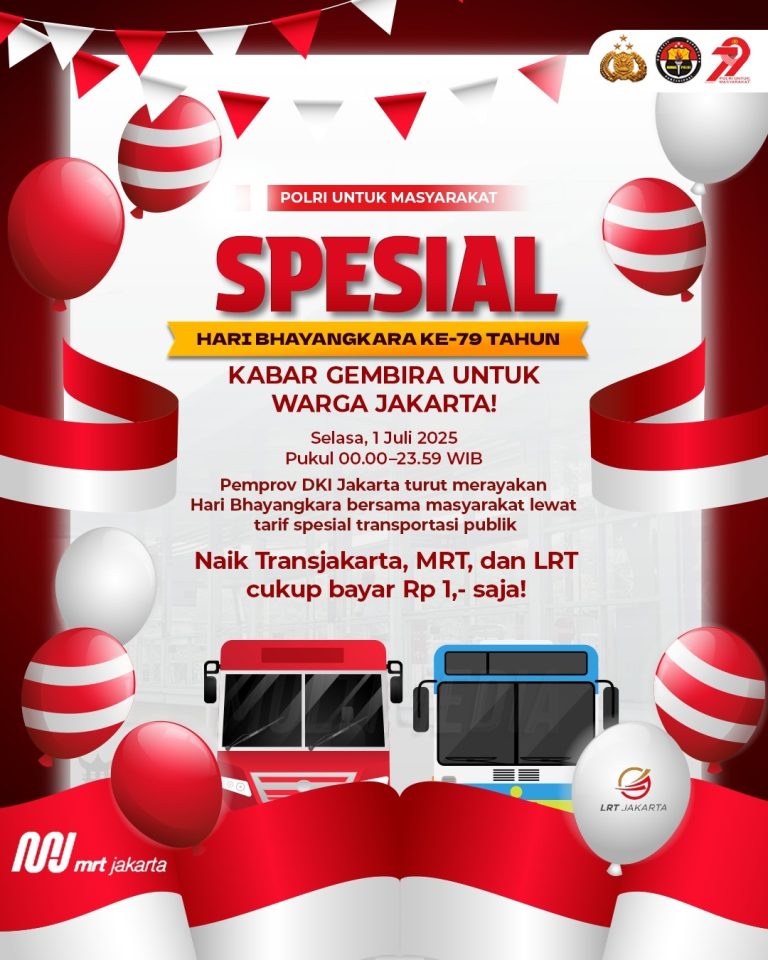 HUT Bhayangkara ke-79: Tarif Transjakarta, MRT, dan LRT Hanya Rp1 pada Selasa Besok