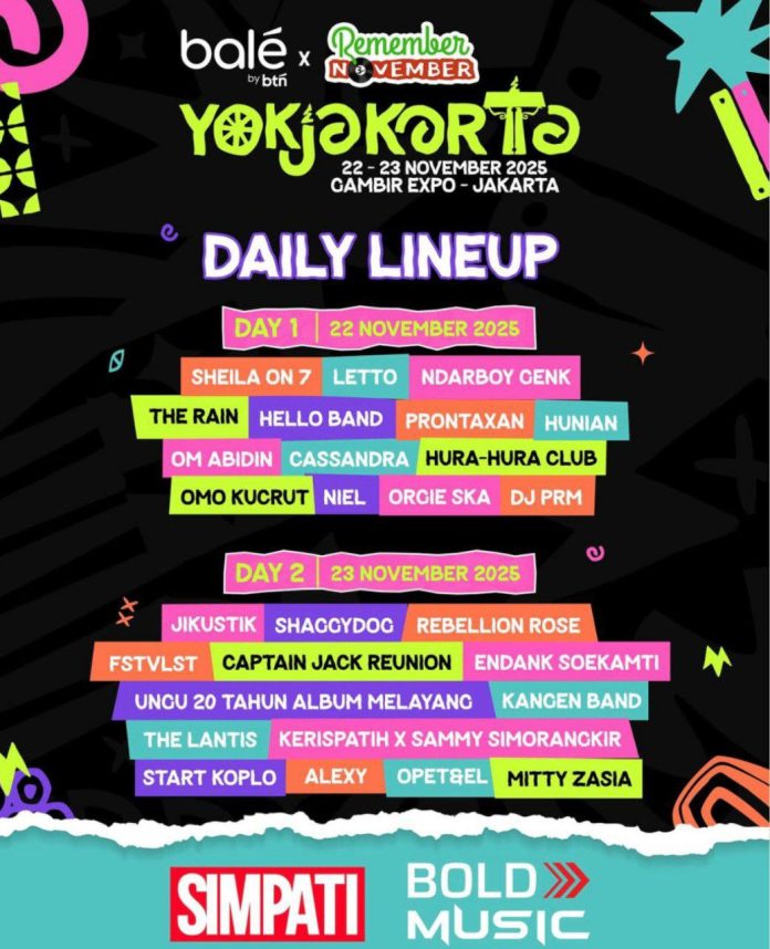 Festival Remember November Fest 2025 bertema “Yokjakarta” akan digelar di Gambir Expo Kemayoran, 22–23 November 2025.
